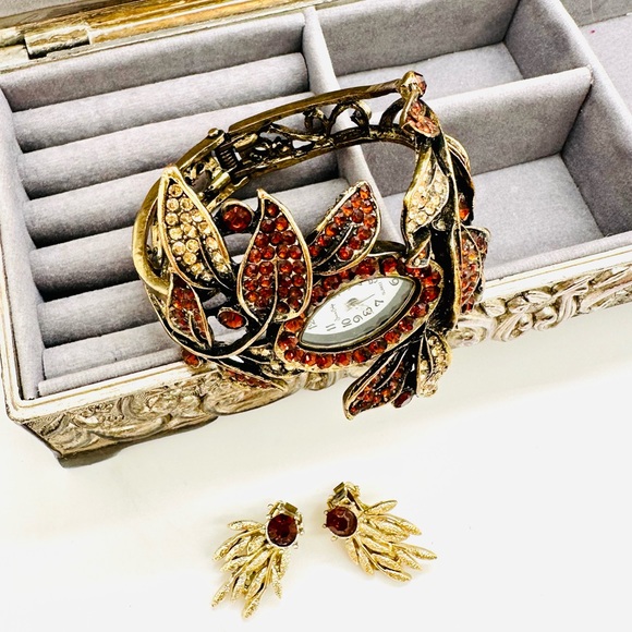 Rhinestone Watch Bracelet & Topaz Earrings - Picture 14 of 14
